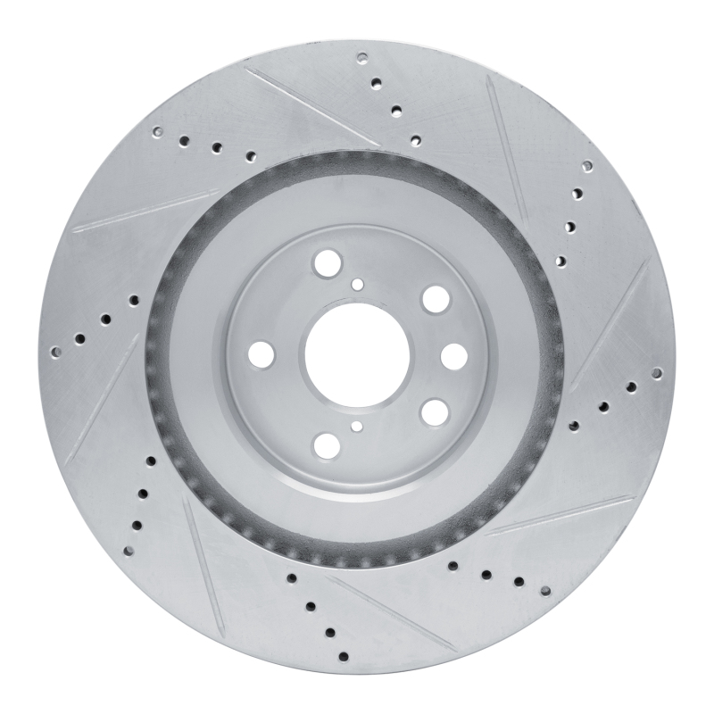 Lexus RC300 Brake Rotor (1) - Front Left - R1 Concepts - Drilled & Slotted - Silver - `13-`25